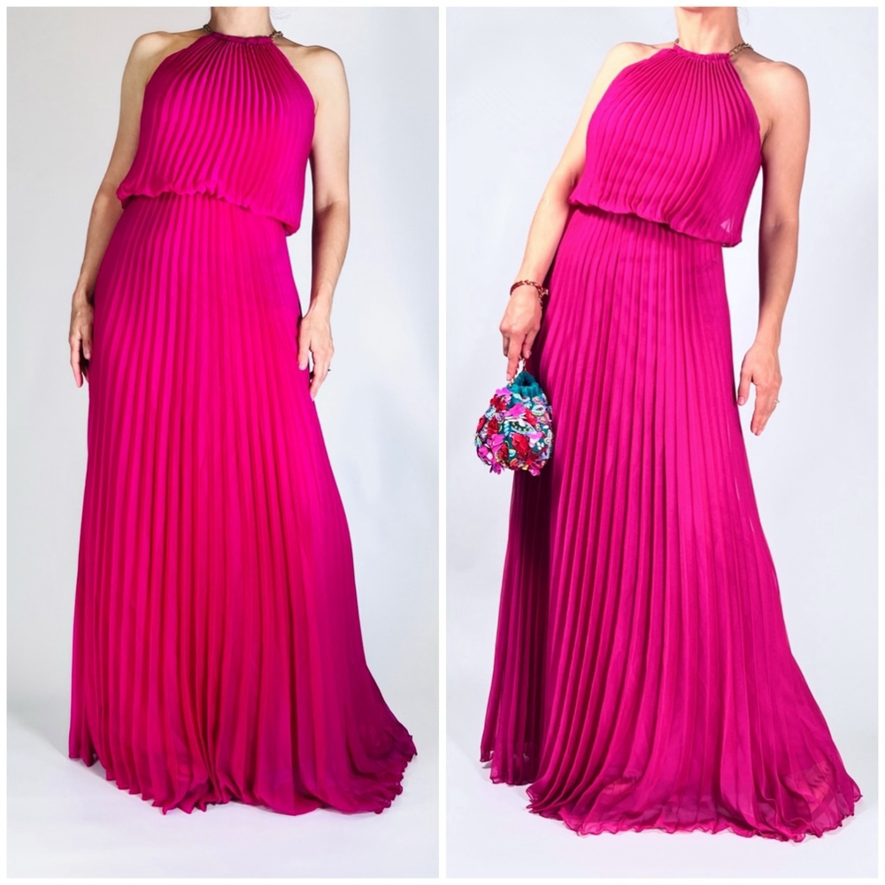 Women's Aqua Dresses Plisse Pleated Dress Maxi Flowy M Fuchsia Pink